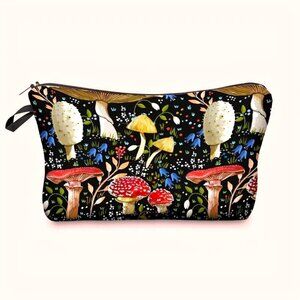 Cosmetic Bag Makeup Mushrooms Trippy Clutch Pouch Travel Storage Wonderland NEW